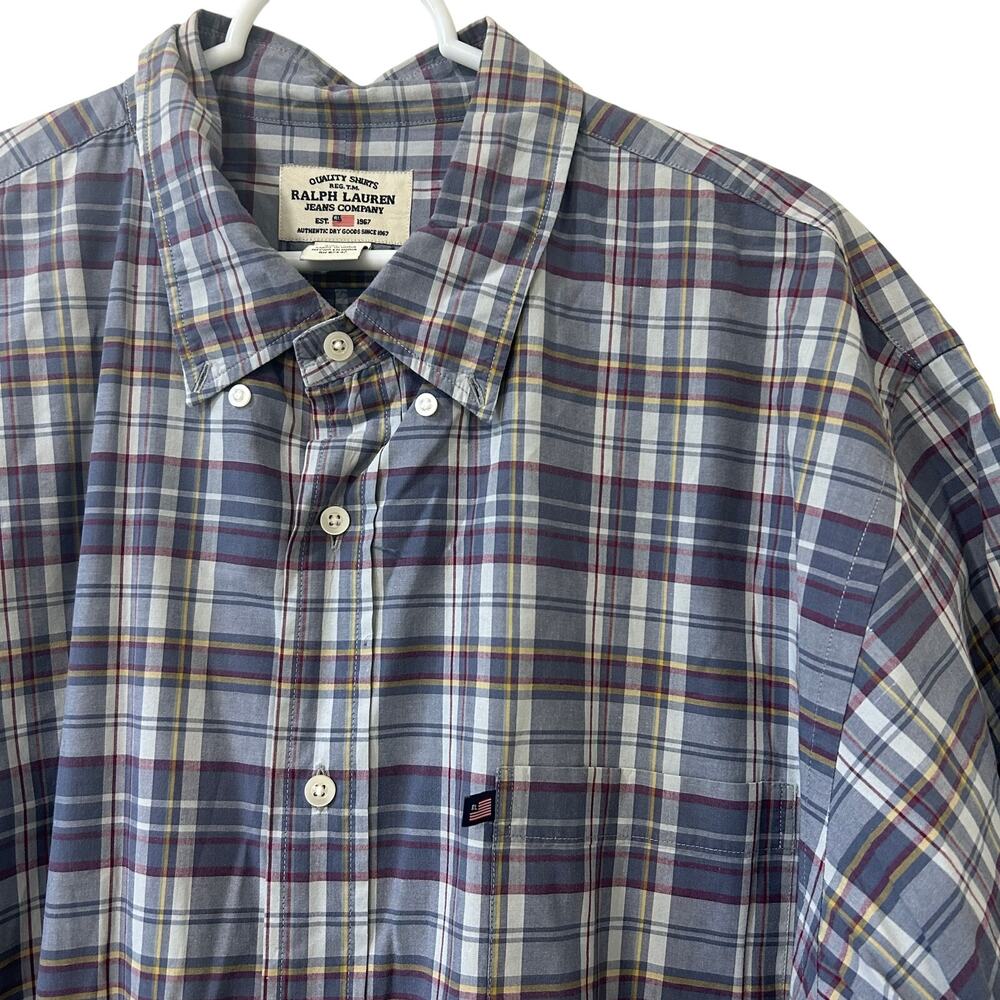 Ralph Lauren Jeans Co Vtg Mens Sz XXL Plaid Short Sleeve Button Down Shirt 90s
